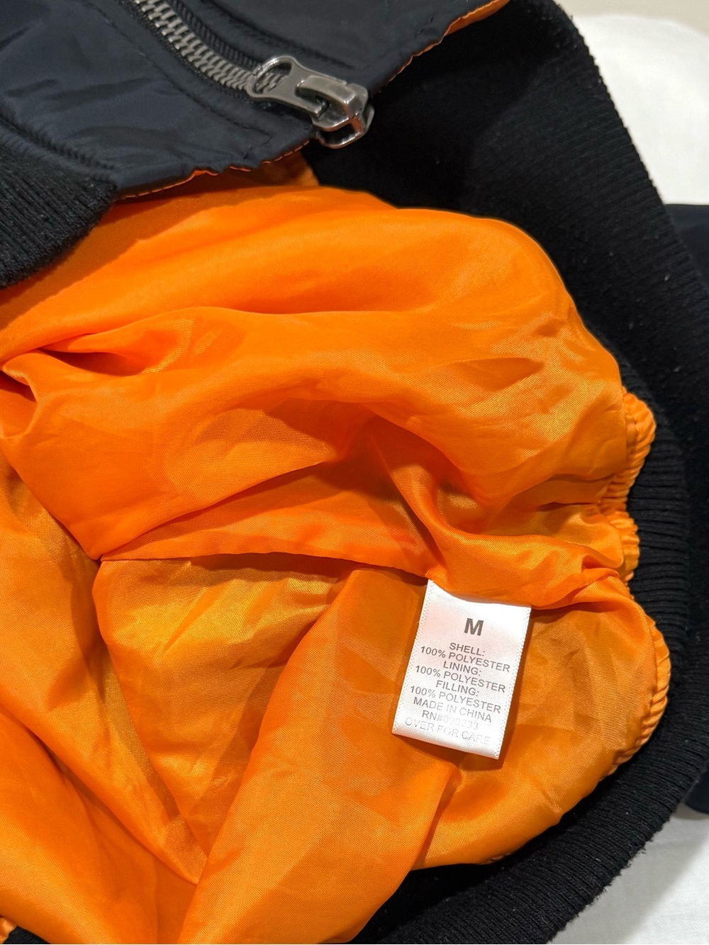 PacSun Men's Black Nylon Bomber Jacket with Orange Lining - Picture 3 of 5